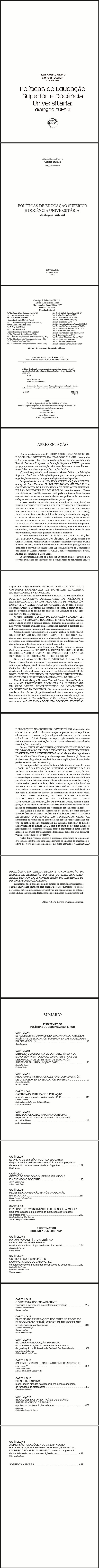 POLÍTICAS DE EDUCAÇÃO SUPERIOR E DOCÊNCIA UNIVERSITÁRIA:<br>diálogos sul-sul